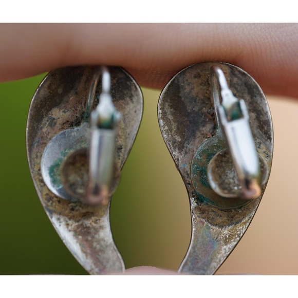Old Pawn Native‎ Indian Sterling Silver Mediterranean Coral Clip on Earrings - Picture 3 of 4